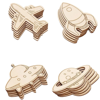 Незавършена куха дървена висулка-ракета-планета за DIY занаяти, дърво от топола, занаятчийска висулка, модерен минималистичен стил, подходяща за домашно обзавеждане