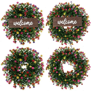 Mākslīgs eikalipta vainags durvīm, no plastmasas materiāla, izgatavots ar injekcijas formēšanu; piemērots kāzām, ārējai lietošanai, fotogrāfiju rekvizītiem un mājas noformēšanai.