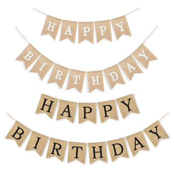 HAPPY BIRTHDAY Burlap banner – Scenska dekoracija (Materijal: Tkanina; Prilagodba: Da; Pogodno kao poslovni pokloni)
