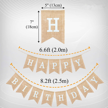 HAPPY BIRTHDAY Декорационен банер с флажчета от мешковина за рожден ден – сценична декорация (Материал: плат; Персонализация: Да; Подходящ за подаръци: бизнес подаръци)