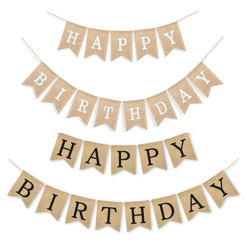 HAPPY BIRTHDAY Burlap banner – Scenska dekoracija (Materijal: Tkanina; Prilagodba: Da; Pogodno kao poslovni pokloni)