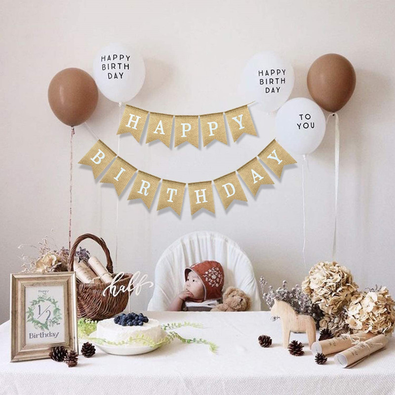HAPPY BIRTHDAY Burlap banner – Scenska dekoracija (Materijal: Tkanina; Prilagodba: Da; Pogodno kao poslovni pokloni)