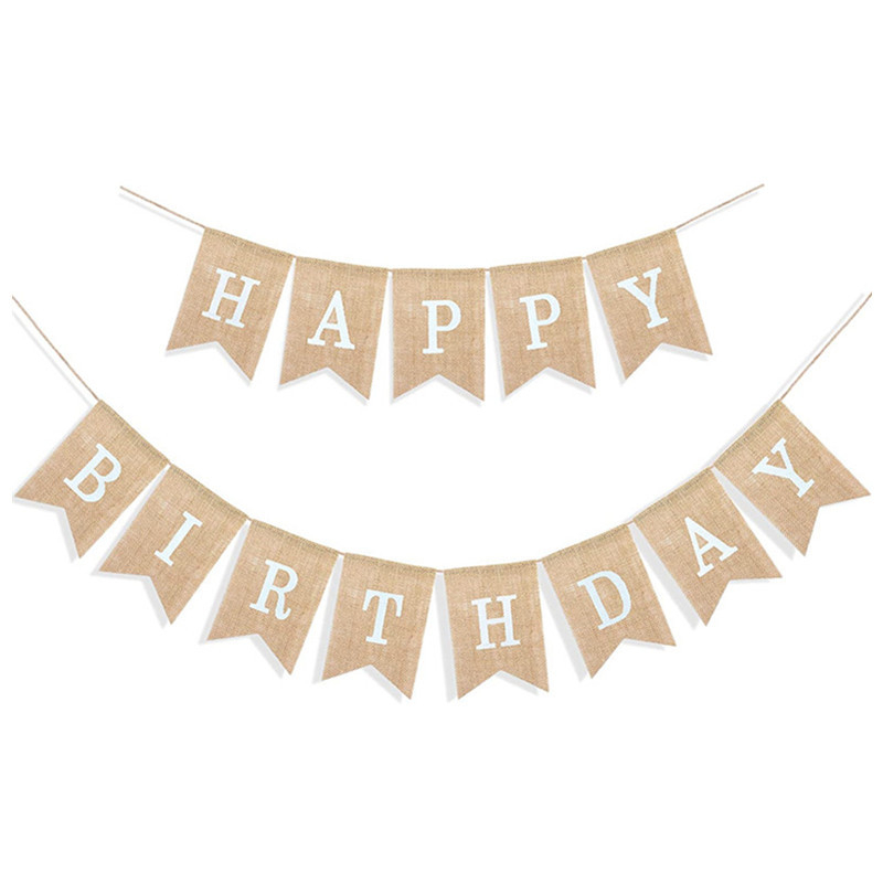 HAPPY BIRTHDAY Burlap banner – Scenska dekoracija (Materijal: Tkanina; Prilagodba: Da; Pogodno kao poslovni pokloni)