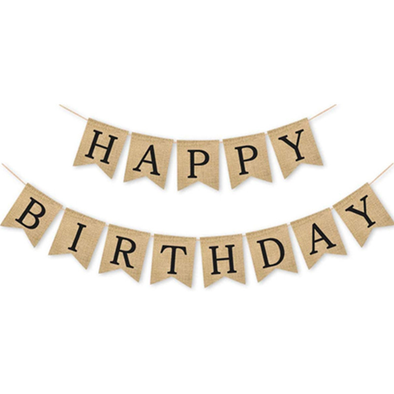 HAPPY BIRTHDAY Burlap banner – Scenska dekoracija (Materijal: Tkanina; Prilagodba: Da; Pogodno kao poslovni pokloni)
