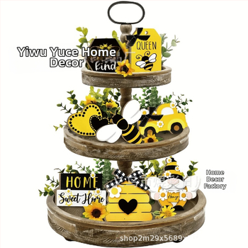 Слоест дървен палетен декор с пчелен мотив - Yusen, занаятски висулки, модерен минималистичен стил