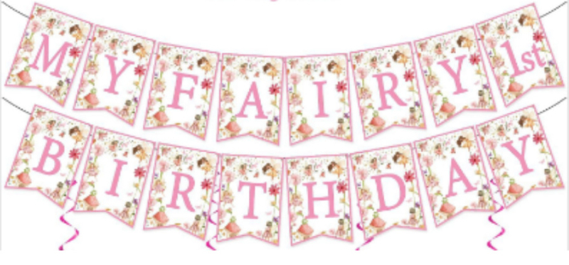 Decorațiune cu steag trase pentru o petrecere de ziua de naștere cu tema zână cu flori, stil modern, din hârtie; Categorie: steag; Produs: accesorii de aranjare scenă