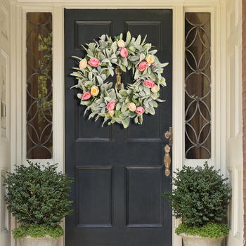 Durų vainikas – pavasario gėlių vainikas su kiškių ausimis (Medžiaga: šilko-plastikas; Prekės ženklas: Huizhao; Pakuotė: Opp bag; Dovana tinkama; Velykos)