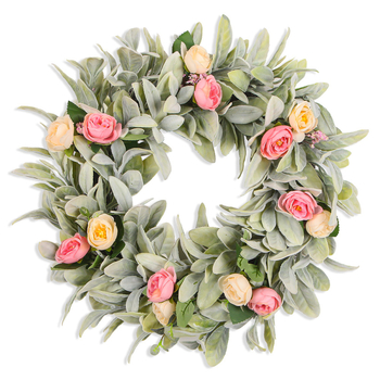 Durų vainikas – pavasario gėlių vainikas su kiškių ausimis (Medžiaga: šilko-plastikas; Prekės ženklas: Huizhao; Pakuotė: Opp bag; Dovana tinkama; Velykos)