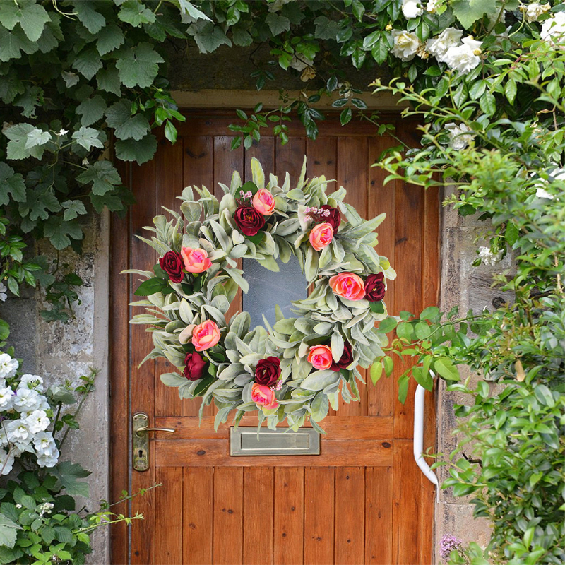 Durų vainikas – pavasario gėlių vainikas su kiškių ausimis (Medžiaga: šilko-plastikas; Prekės ženklas: Huizhao; Pakuotė: Opp bag; Dovana tinkama; Velykos)