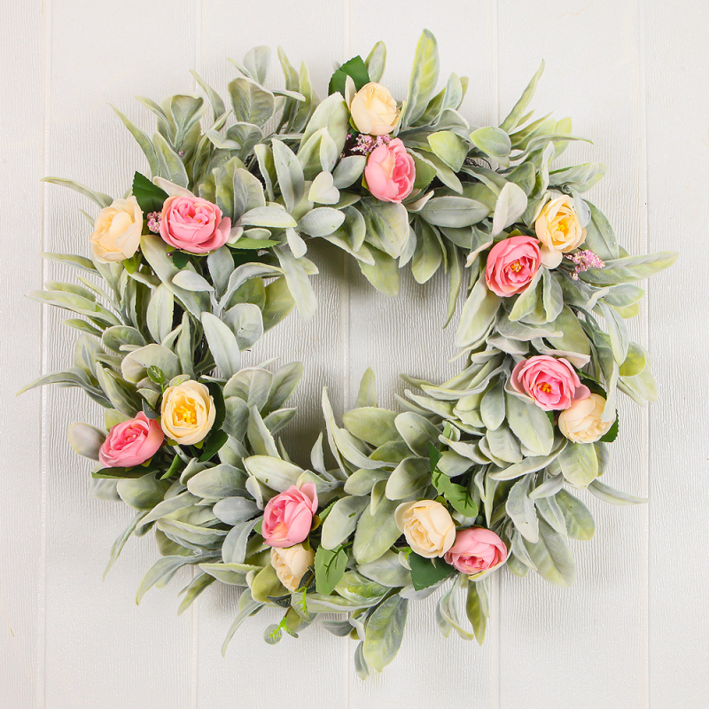 Durų vainikas – pavasario gėlių vainikas su kiškių ausimis (Medžiaga: šilko-plastikas; Prekės ženklas: Huizhao; Pakuotė: Opp bag; Dovana tinkama; Velykos)