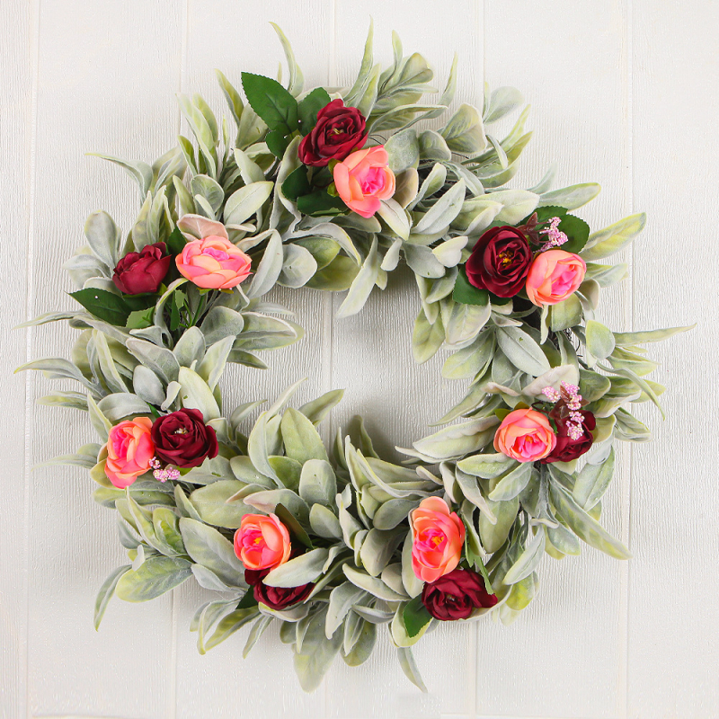 Durų vainikas – pavasario gėlių vainikas su kiškių ausimis (Medžiaga: šilko-plastikas; Prekės ženklas: Huizhao; Pakuotė: Opp bag; Dovana tinkama; Velykos)