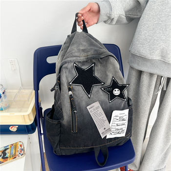 Σακίδιο πλάτης με gradient denim και μοτίβο αστέρων (Υλικό: denim; Μοτίβο: αστέρια; Σύστημα μεταφοράς: ιμάντας αερισμού; Αερισμός: αναπνοή; Εσωτερική επένδυση: πολυεστέρας)