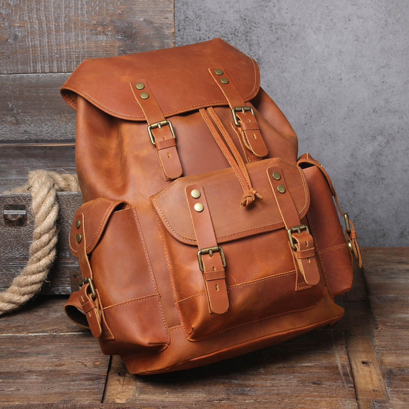 Rucsac retro din piele naturală, top layer, capacitate 20–35L, rezistent la uzură și anti-furt, brand S.worker / Sivokor, pentru călătorii de recreere și activități în aer liber