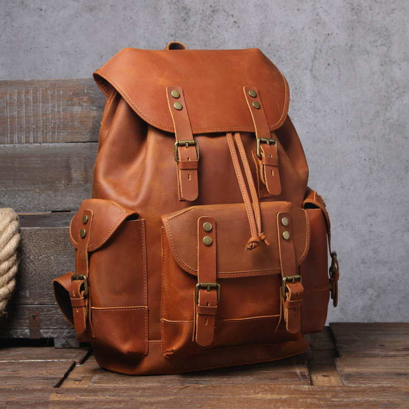 Rucsac retro din piele naturală, top layer, capacitate 20–35L, rezistent la uzură și anti-furt, brand S.worker / Sivokor, pentru călătorii de recreere și activități în aer liber