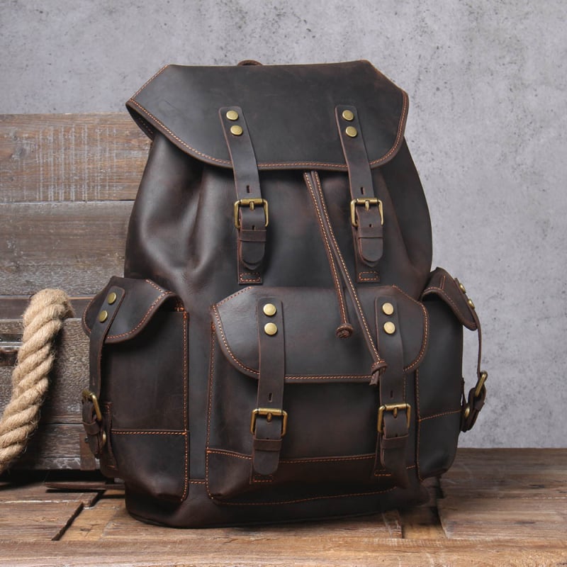 Rucsac retro din piele naturală, top layer, capacitate 20–35L, rezistent la uzură și anti-furt, brand S.worker / Sivokor, pentru călătorii de recreere și activități în aer liber