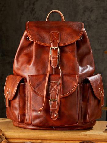 Ανδρικό δερμάτινο σακίδιο πλάτης Simple & Nature - κορυφαίο στρώμα βοοειδούς δέρματος, γνήσιο δέρμα, καμπύλες ιμάντες ώμου, χωρητικότητα κάτω από 20 L