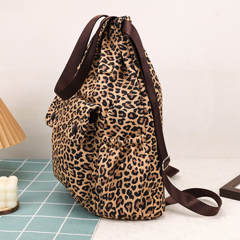 Σακίδιο με κορδόνι λεοπάρ, 20–35L από νάιλον, σχολικό/γυμναστήριο, με καμπυλωτές τιράντες, κατάλληλο για φορητό 15 ιντσών, casual ταξίδι