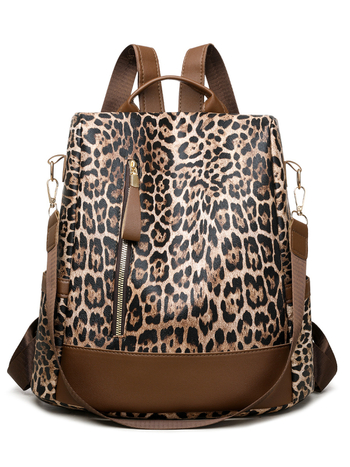 Leopard mintás hátizsák PU anyagból, nagy kapacitású, lopás elleni rendszer, cipzáras zárás