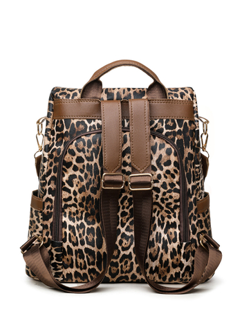 Leopard mintás hátizsák PU anyagból, nagy kapacitású, lopás elleni rendszer, cipzáras zárás