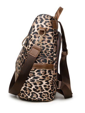 Leopard mintás hátizsák PU anyagból, nagy kapacitású, lopás elleni rendszer, cipzáras zárás