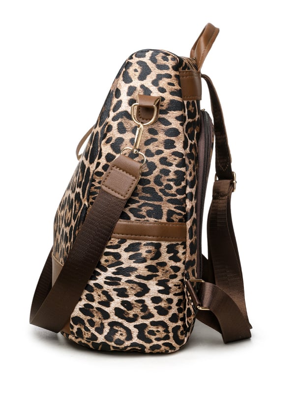 Leopard mintás hátizsák PU anyagból, nagy kapacitású, lopás elleni rendszer, cipzáras zárás