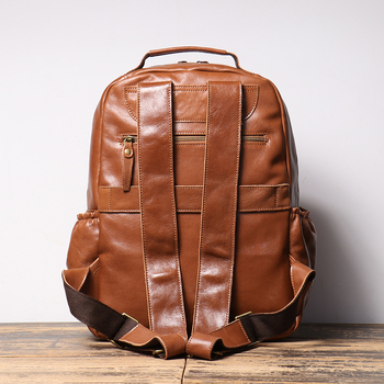 Ανδρική δερμάτινη τσάντα πλάτης για ταξίδια, από πλήρους κόκκου βοοειδή, χωρητικότητα κάτω από 20 λίτρα, επεκτάσιμη, με καμπύλους ιμάντες ώμου