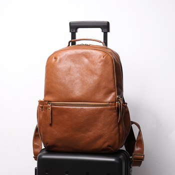 Ανδρική δερμάτινη τσάντα πλάτης για ταξίδια, από πλήρους κόκκου βοοειδή, χωρητικότητα κάτω από 20 λίτρα, επεκτάσιμη, με καμπύλους ιμάντες ώμου