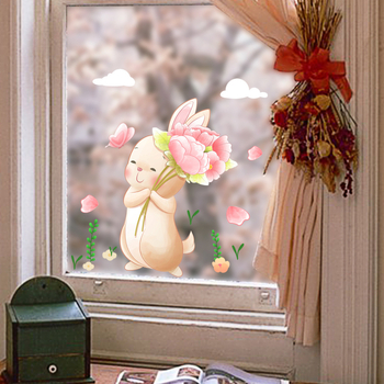 PVC αυτοκόλλητο τοίχου με κουνελάκι, καρτούν σχέδιο, 1 τεμάχιο, διπλής όψεως διακοσμητικό για σαλόνι, υπνοδωμάτιο, γραφείο