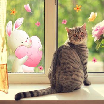 PVC αυτοκόλλητο τοίχου με κουνελάκι, καρτούν σχέδιο, 1 τεμάχιο, διπλής όψεως διακοσμητικό για σαλόνι, υπνοδωμάτιο, γραφείο