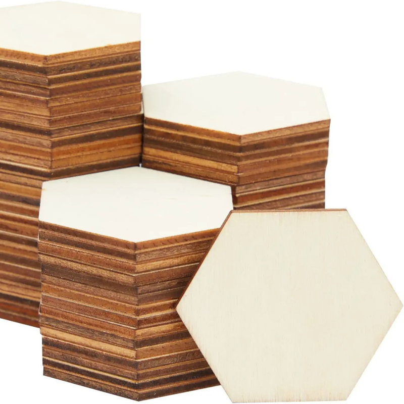 Plăci hexagonale din lemn, 100 bucăți, brand Midsummer, pentru DIY pictură pentru copii și joc de petrecere