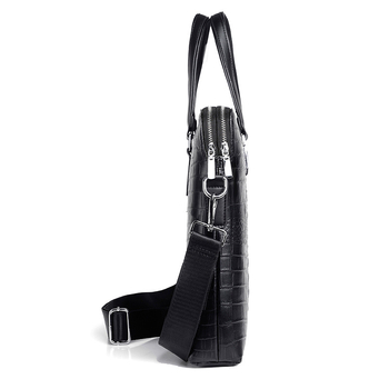 Мъжка бизнес чанта с крокодилски модел, PU материал, двойна ципа, водоустойчива, за бизнес пътувания