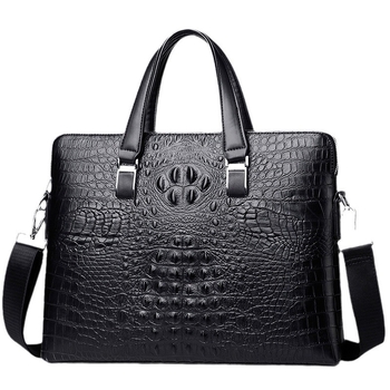 Мъжка бизнес чанта с крокодилски модел, PU материал, двойна ципа, водоустойчива, за бизнес пътувания