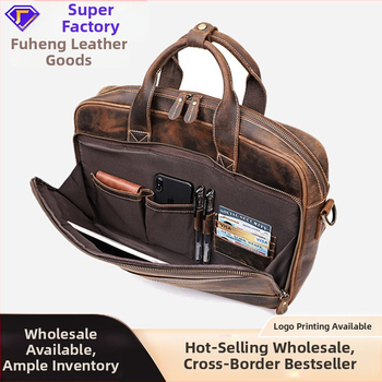 Verslo rankinė iš natūralios odos su Crazy Horse oda, vieno tono, poliesterio-pamudo pamušalas, atspari vandeniui, Fu Heng