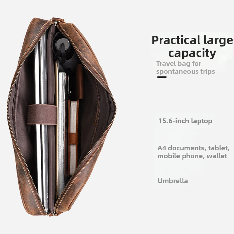 Чанта за бизнес от естествена кожа Fu Heng с Crazy Horse кожа, едноцветна, водоустойчива подплата полиестерно-памучна