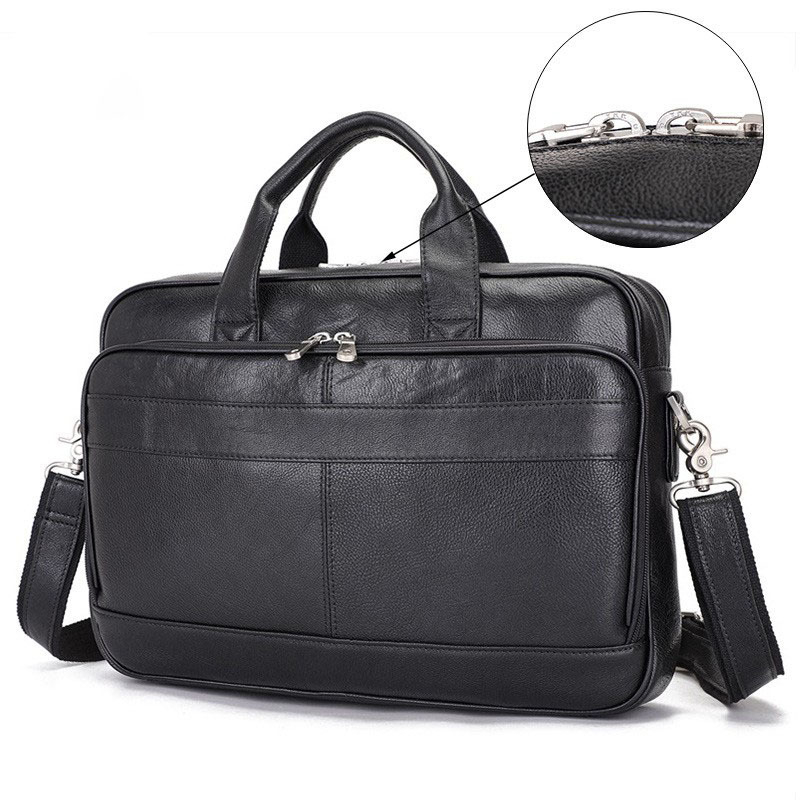 Verslo rankinė iš natūralios odos su Crazy Horse oda, vieno tono, poliesterio-pamudo pamušalas, atspari vandeniui, Fu Heng