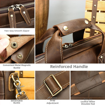 Vyrinė Crazy Horse odos verslo rankinė — didelis talpa, rankiniu būdu nešiojama, retro stilius, patvari