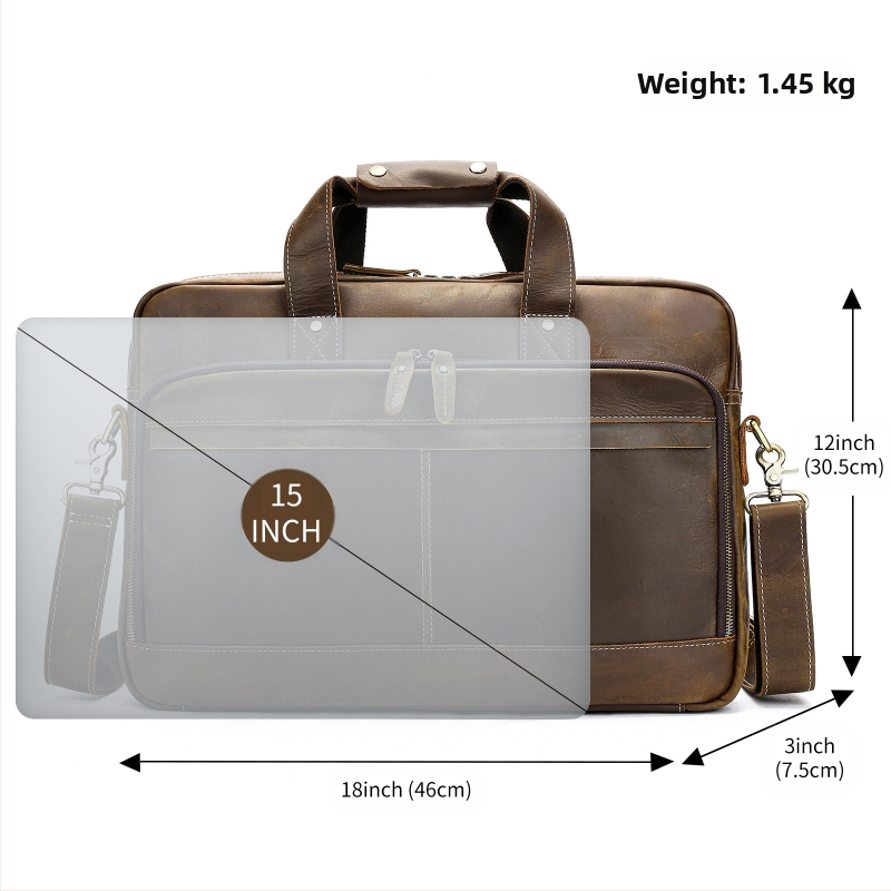 Мъжка делова чанта от Crazy Horse кожа — ретро дизайн, ръчна дръжка, износоустойчива, голям обем