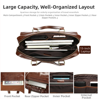 Vyrinė odinė verslo rankinė nešiojimui — miesto stilius, viršutinė odos danga, poliesterio pamušalas, atspari vandeniui