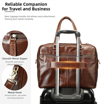Vyrinė odinė verslo rankinė nešiojimui — miesto stilius, viršutinė odos danga, poliesterio pamušalas, atspari vandeniui