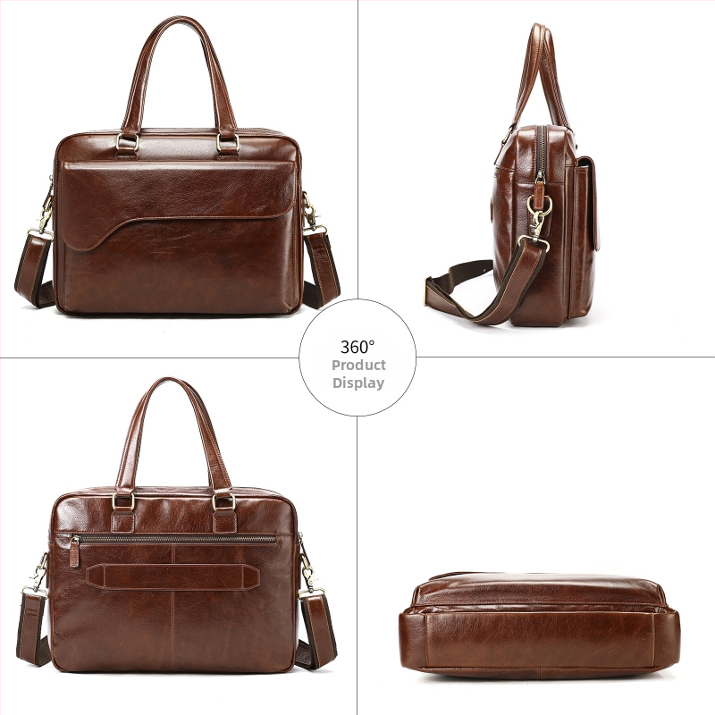 Мъжка кожена делова чанта за лаптоп — урбан стил, естествена кожа, водоустойчива, полиестерна подплата