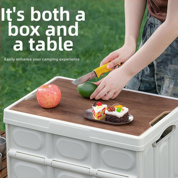 Sulankstoma automobilio saugojimo dėžė su integruotu mediniu dangčiu ir staleliu, 50 L, medžiaga: PP + tankio plokštė