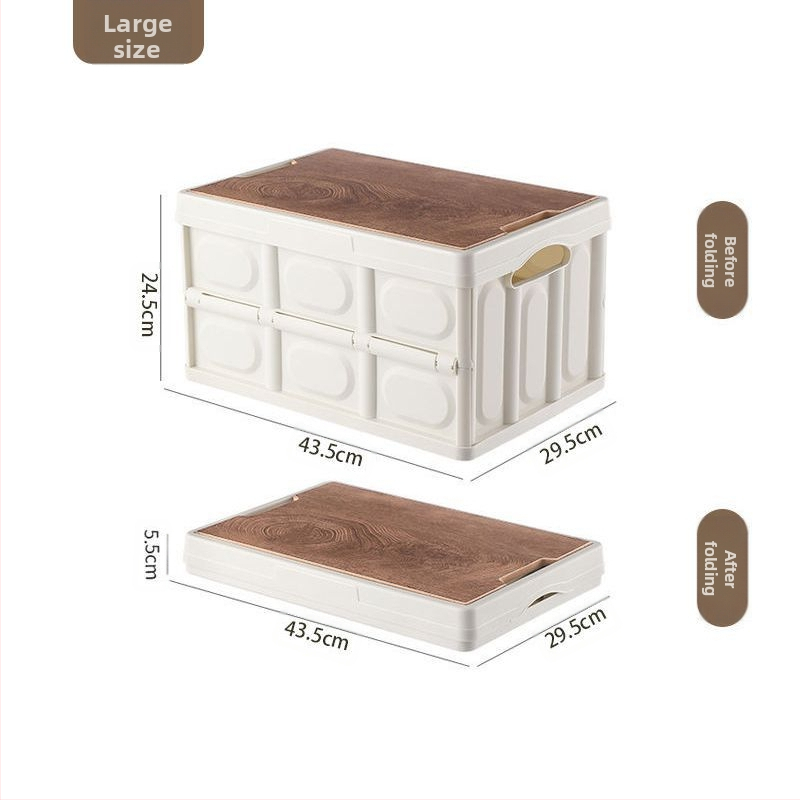 Sulankstoma automobilio saugojimo dėžė su integruotu mediniu dangčiu ir staleliu, 50 L, medžiaga: PP + tankio plokštė