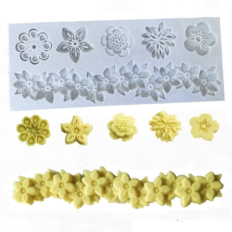 Силиконова формичка за торти с неравномерен дизайн: венец от петлистни цветя за фондан и шоколадови декорации