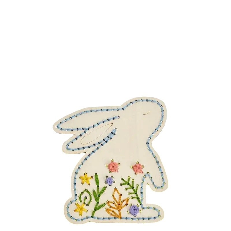 Kit de broderie din lemn cu iepuraș de Paște – lemn de boxwood, stil desen animat, decor pentru casă, tematic Paște