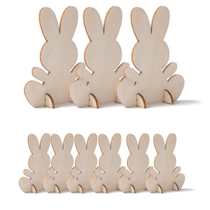 3D medinė Velykų kiškio dekoracija, poplar mediena, DIY nepabaigta lazerinė graviravimas