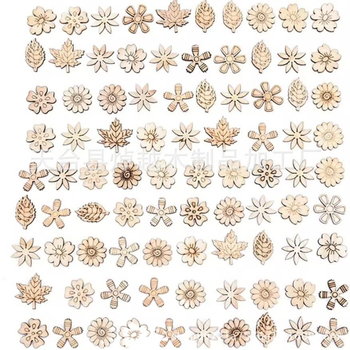 200 дървени висулки с цветя и листа – кухи мини дървени елементи за DIY украса на сватбени и коледни дървета и фотоалбуми