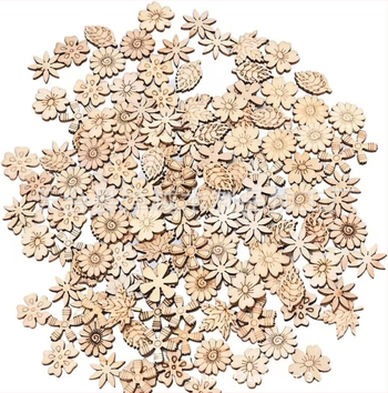 200 дървени висулки с цветя и листа – кухи мини дървени елементи за DIY украса на сватбени и коледни дървета и фотоалбуми