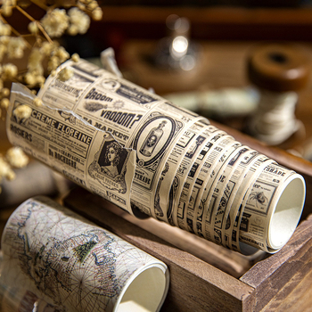 Papīra washi lente komplekts, retro laika sērija, angļu burtu kartes dizains, 4 ruļļi; garums 2 m; platums 75 mm; biezums 0,04 mm; substrāts: papīrs; zīmols Yu Xian