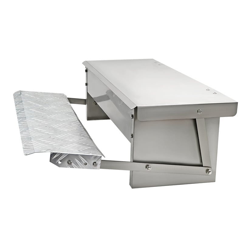 Rozsdamentes acélból készült pedálos baromfi etető – automatikus etetés, rágcsáló-ellenes, csirkék, libák és kacsák számára