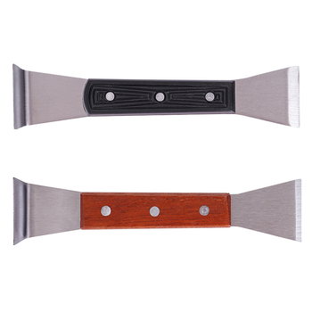 Bitininkystės valymo įrankis iš nerūdijančio plieno, pusiau išlenkta mentele, plastikinė rankena